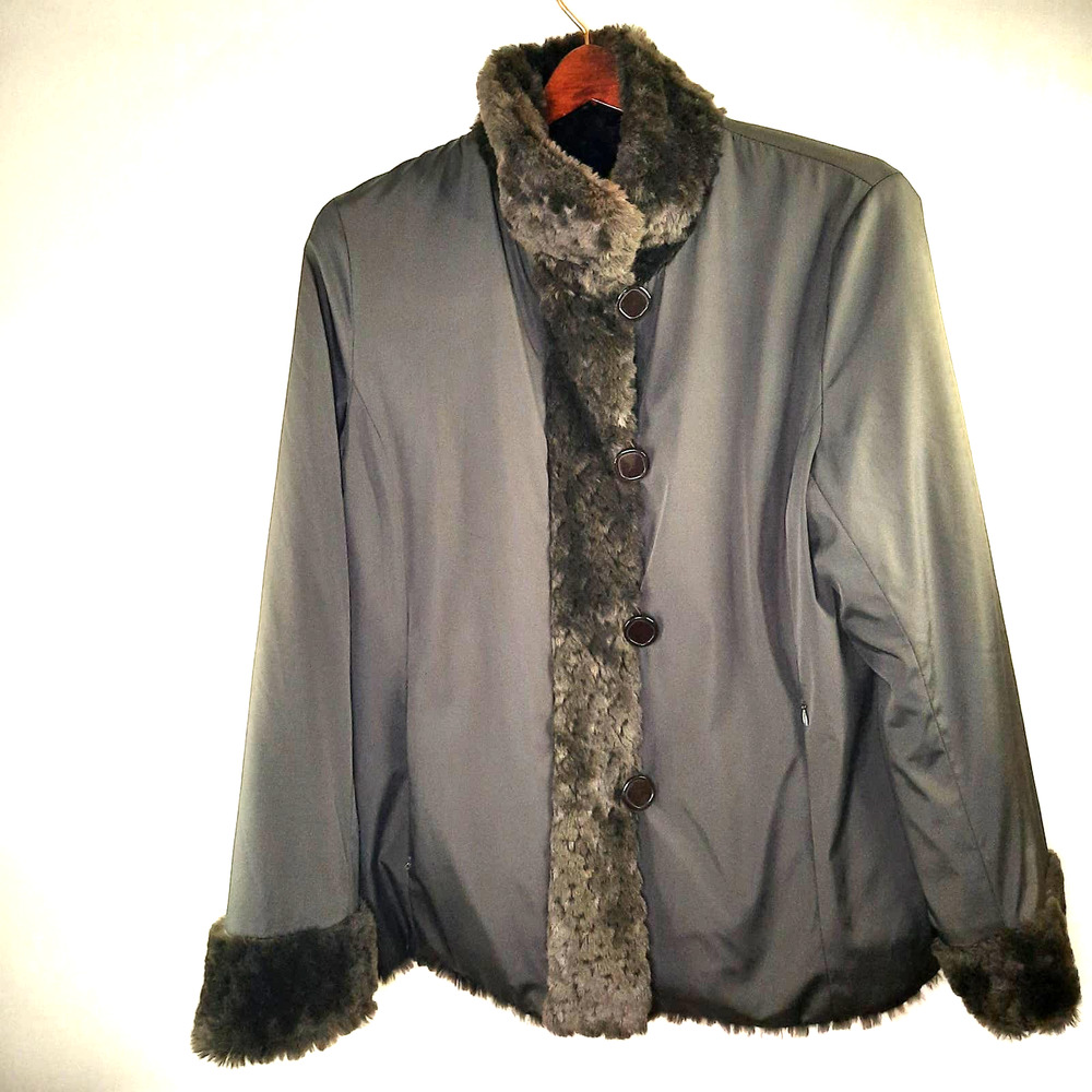 Platinum Utex| Brown Reversible Winter Faux Fur Coat Size L